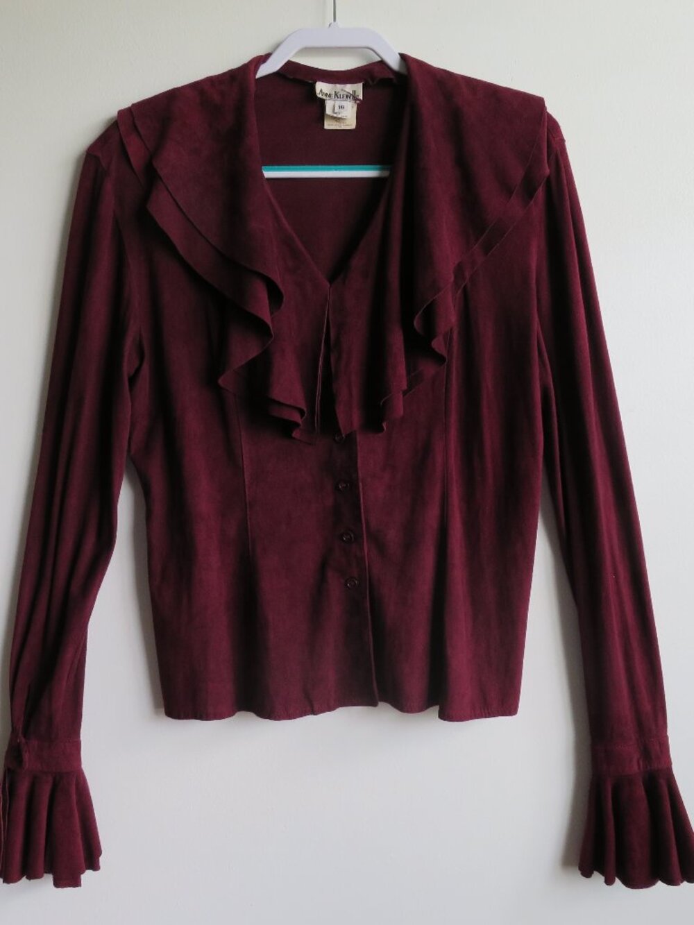 Vintage Anne Klein II Suede Ruffle Blazer Jacket 80's Goth Women's Size Small